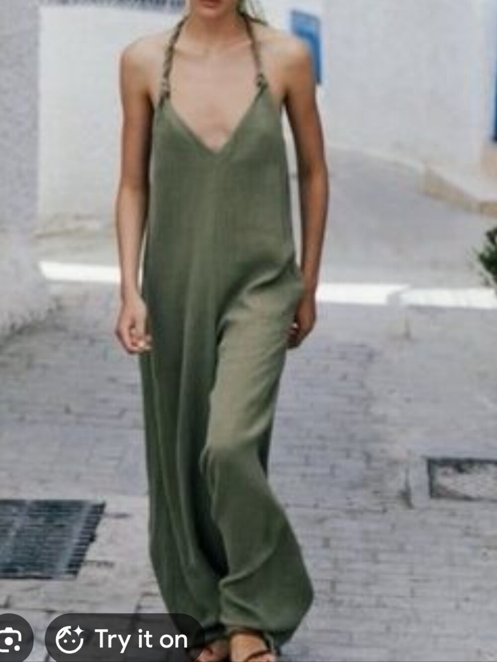 Zara Olive Green Halter Neck Maxi Jumpsuit